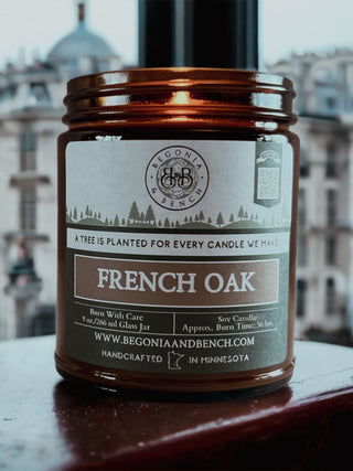 French Oak - 9oz. Classic Amber Jar Candle - By Begonia & Bench®-Begonia &amp; Bench