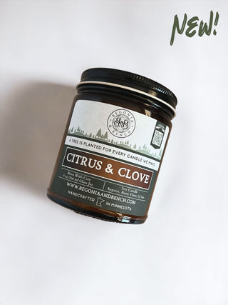 Citrus & Clove - 9oz. Amber Jar Candle - By Begonia & Bench®-Begonia &amp; Bench