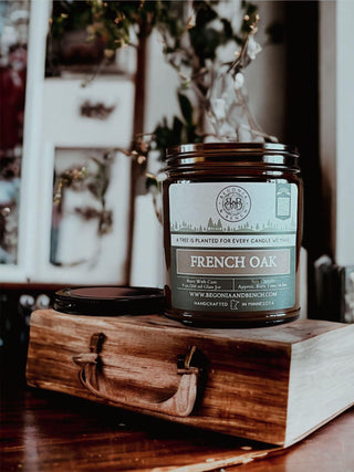French Oak - 9oz. Classic Amber Jar Candle - By Begonia & Bench®-Begonia &amp; Bench