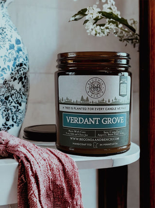 Verdant Grove - 9oz. Amber Jar Candle - By Begonia & Bench®-Begonia &amp; Bench