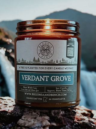 Verdant Grove - 9oz. Amber Jar Candle - By Begonia & Bench®-Begonia &amp; Bench