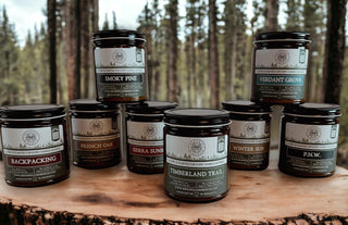 Backpacking- 9oz. Classic Amber Jar Candle BY BEGONIA & BENCH®-Begonia &amp; Bench
