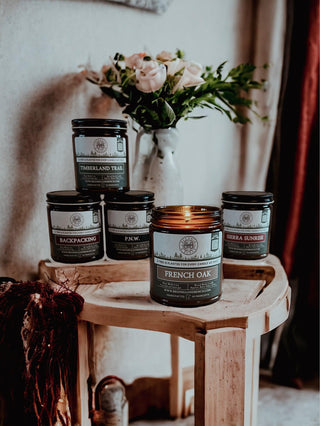 French Oak-9oz. Classic Amber Jar Candle BY BEGONIA & BENCH®-Begonia &amp; Bench